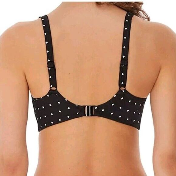 Freya Black Diamond Dot Print Padded Bikini Swimsuit Top Underwired Plunge 32DD - Picture 2 of 14